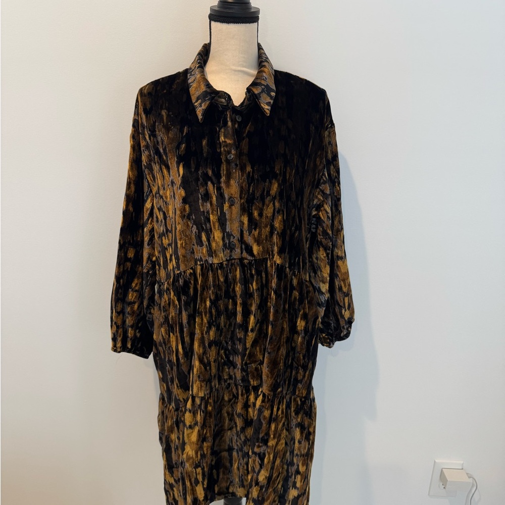 The Bettina Velvet Tiered Mini Shirt Dress by Maeve (Anthropologie)